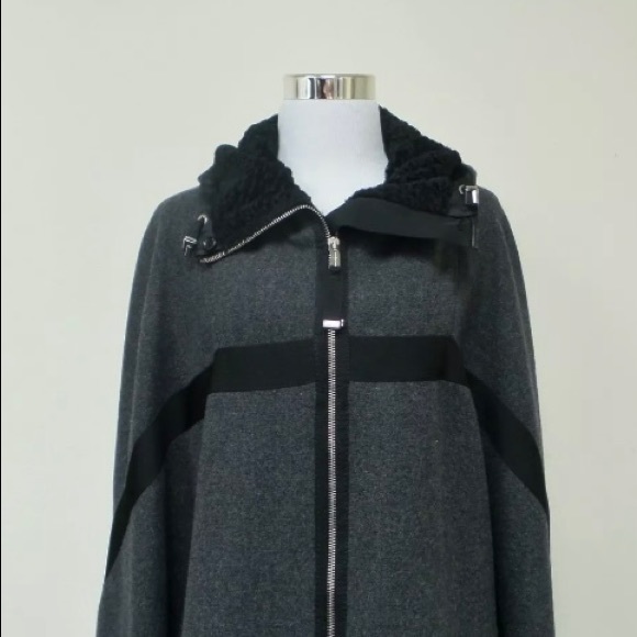 HIGH by Claire Campbell gray/black wool cape - Picture 1 of 9